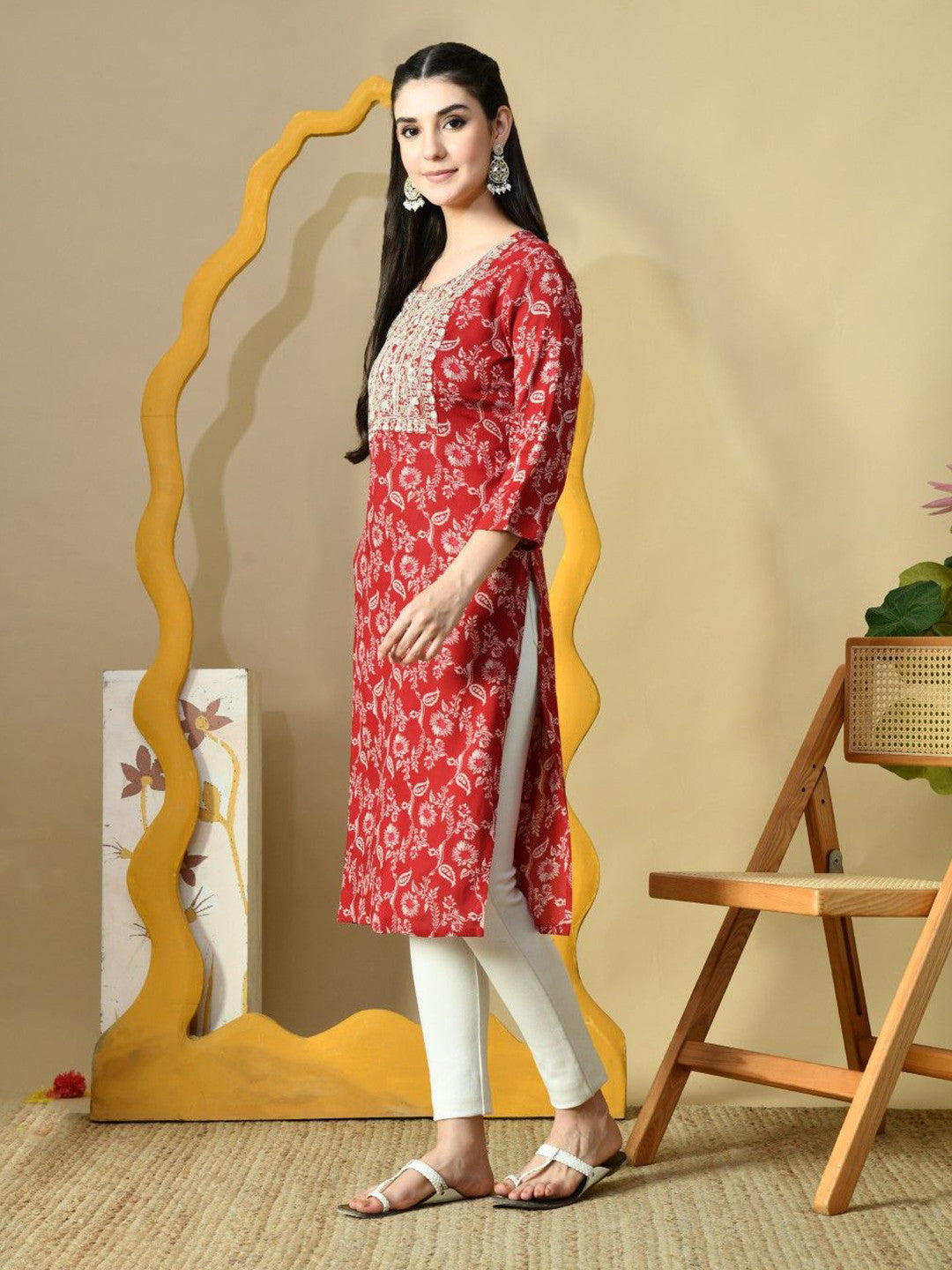 Women Floral Printed Screen Print Daily Cotton Straight Kurta