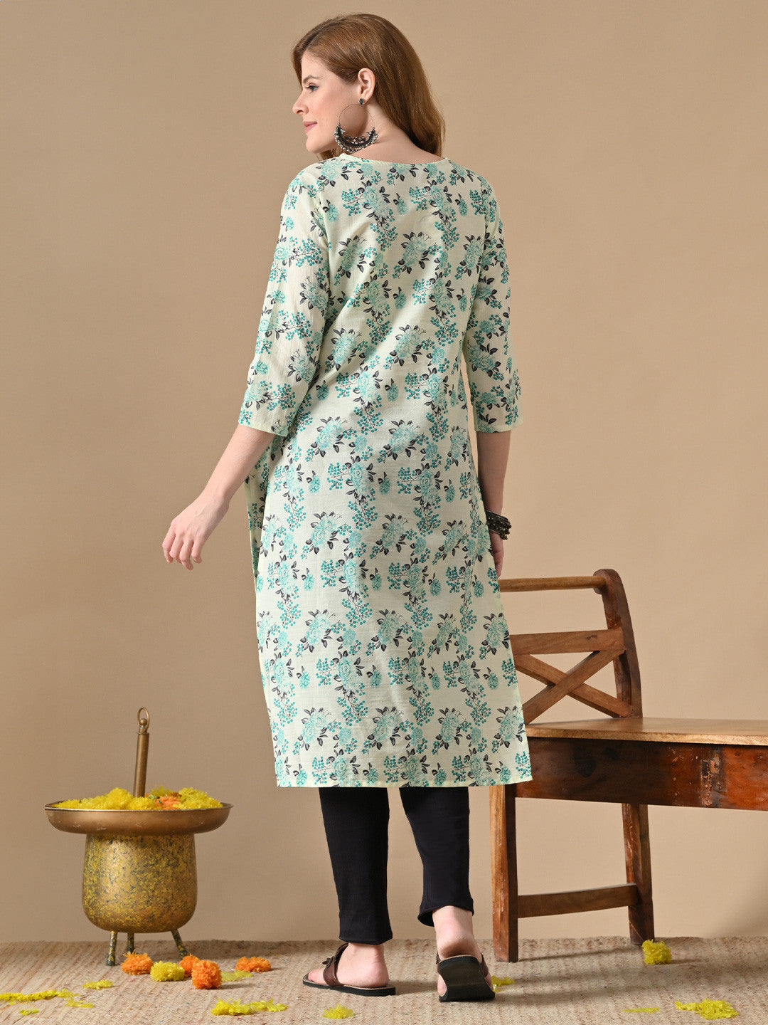 Floral Printed Cotton Straight Kurta