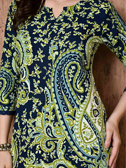 Paisley Printed Notch Neck Pure Cotton Kurta With Trousers