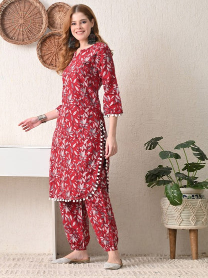 Floral Printed Cotton Kurta with Dhoti Pant