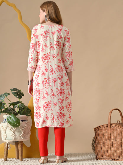 Women Floral Printed Daily Cotton Straight Kurta