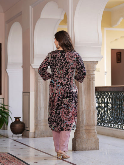 Paisley Printed Notch Neck Straight Pure Cotton Kurta with Trouser