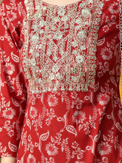 Women Floral Printed Screen Print Daily Cotton Straight Kurta