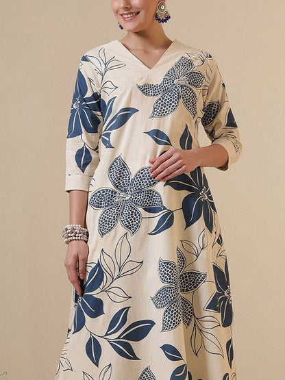 Women Floral Print V-Neck Straight Kurta