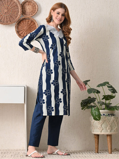 Women Foral Printed Regular Pure Cotton Kurta with Pyjamas