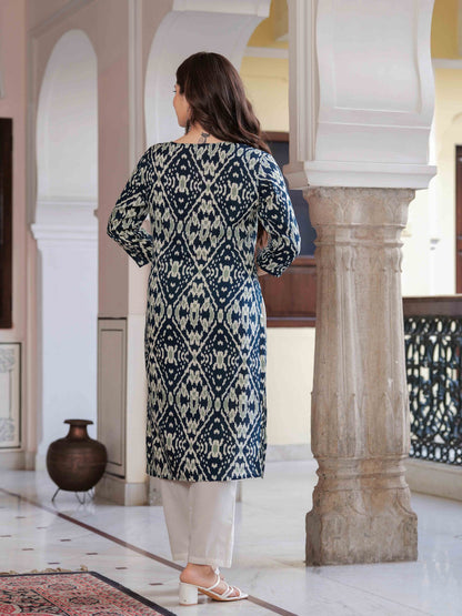 Women Floral Printed Mirror Work Kurta