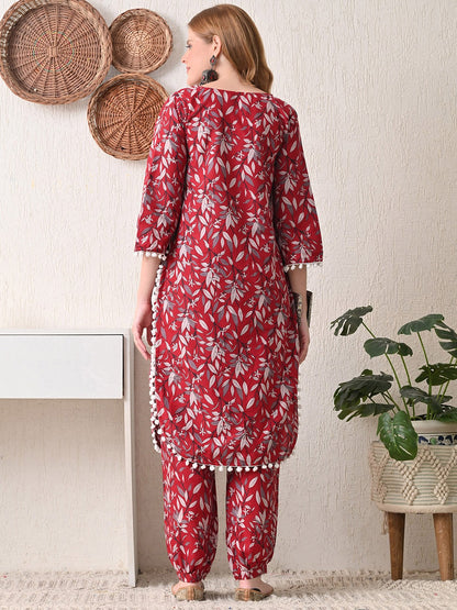 Floral Printed Cotton Kurta with Dhoti Pant
