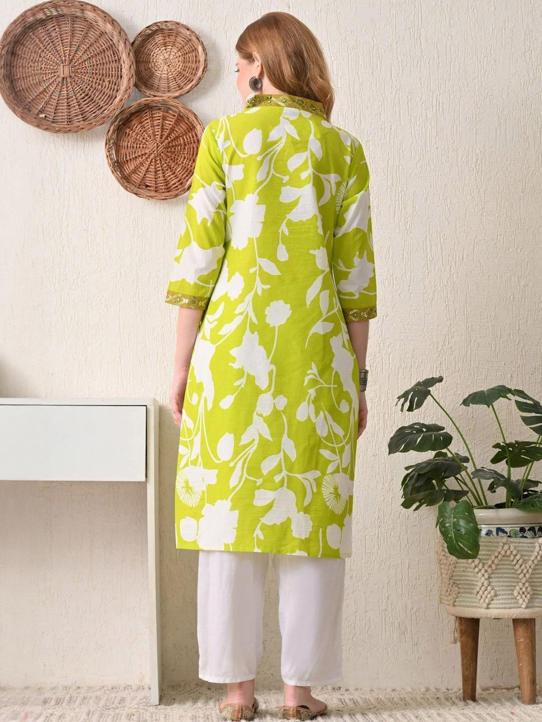 Floral Embroidered Pure Cotton Thread Work Kurta