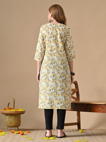 Floral Printed Cotton Straight Kurta