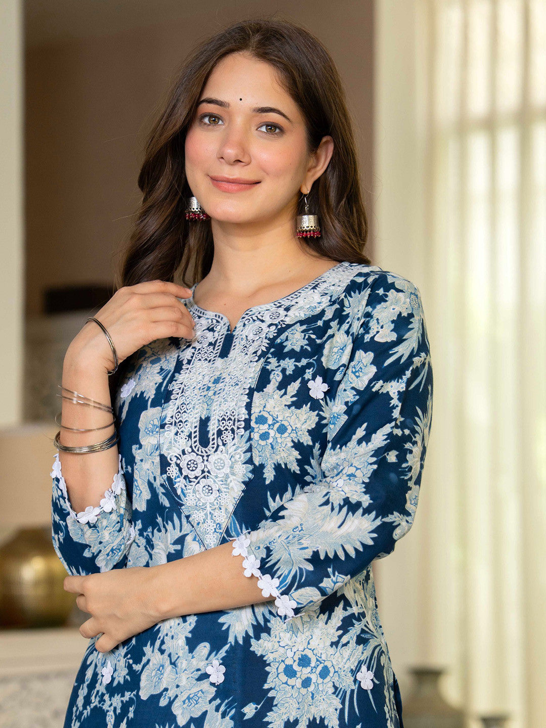 Women Floral Printed Festive Cotton Straight Kurta