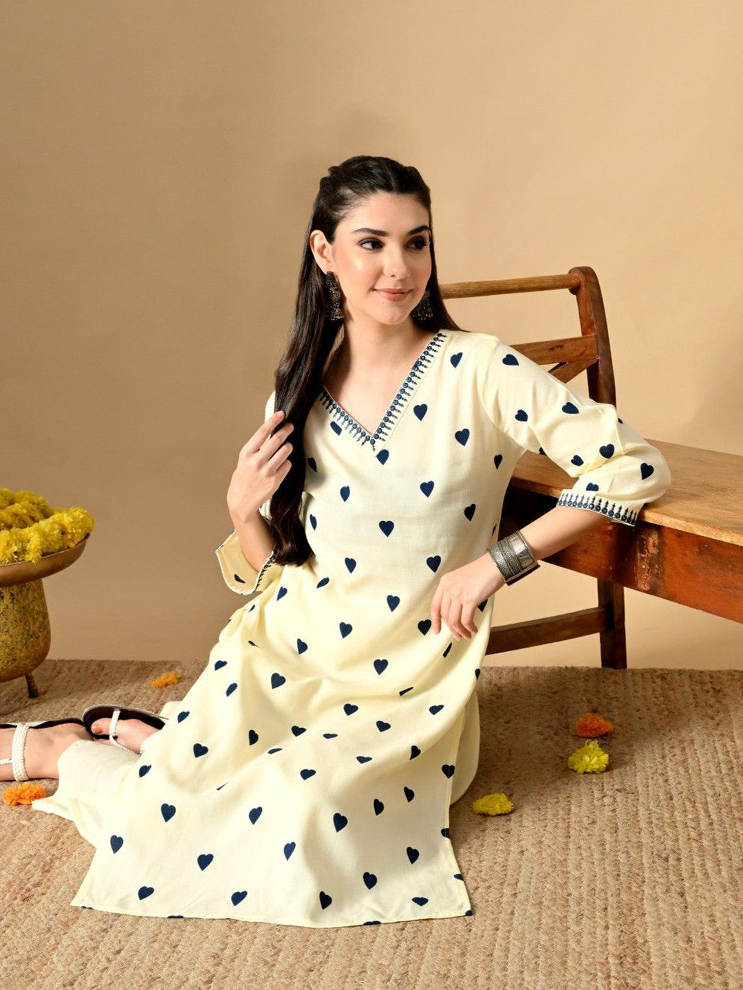 Women Geometric Printed Screen Print Daily Cotton Straight Kurta