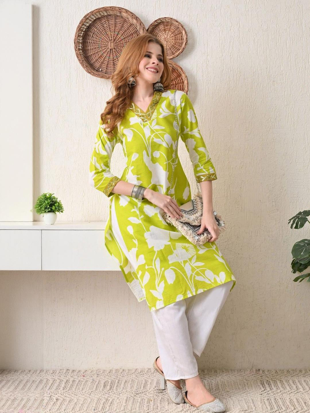 Floral Embroidered Pure Cotton Thread Work Kurta