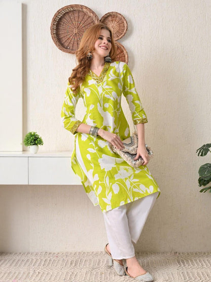 Floral Embroidered Pure Cotton Thread Work Kurta