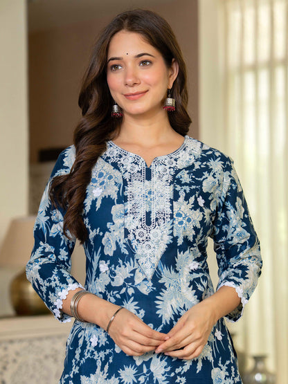 Women Floral Printed Festive Cotton Straight Kurta