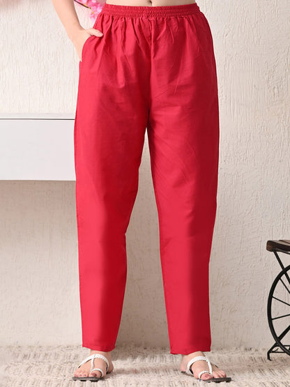 Women Floral Printed Lace Detail Pure Cotton Kurta with Trousers