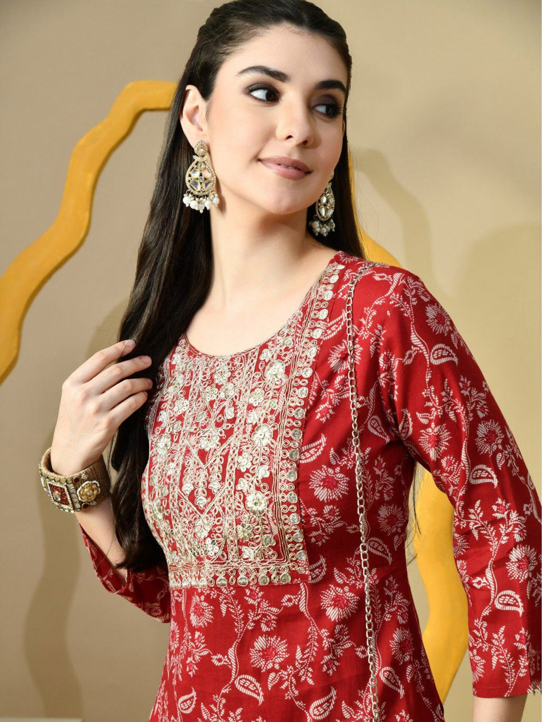 Women Floral Printed Screen Print Daily Cotton Straight Kurta