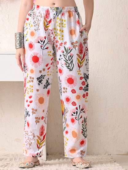 Women Floral Printed Cotton Kurta with Trousers