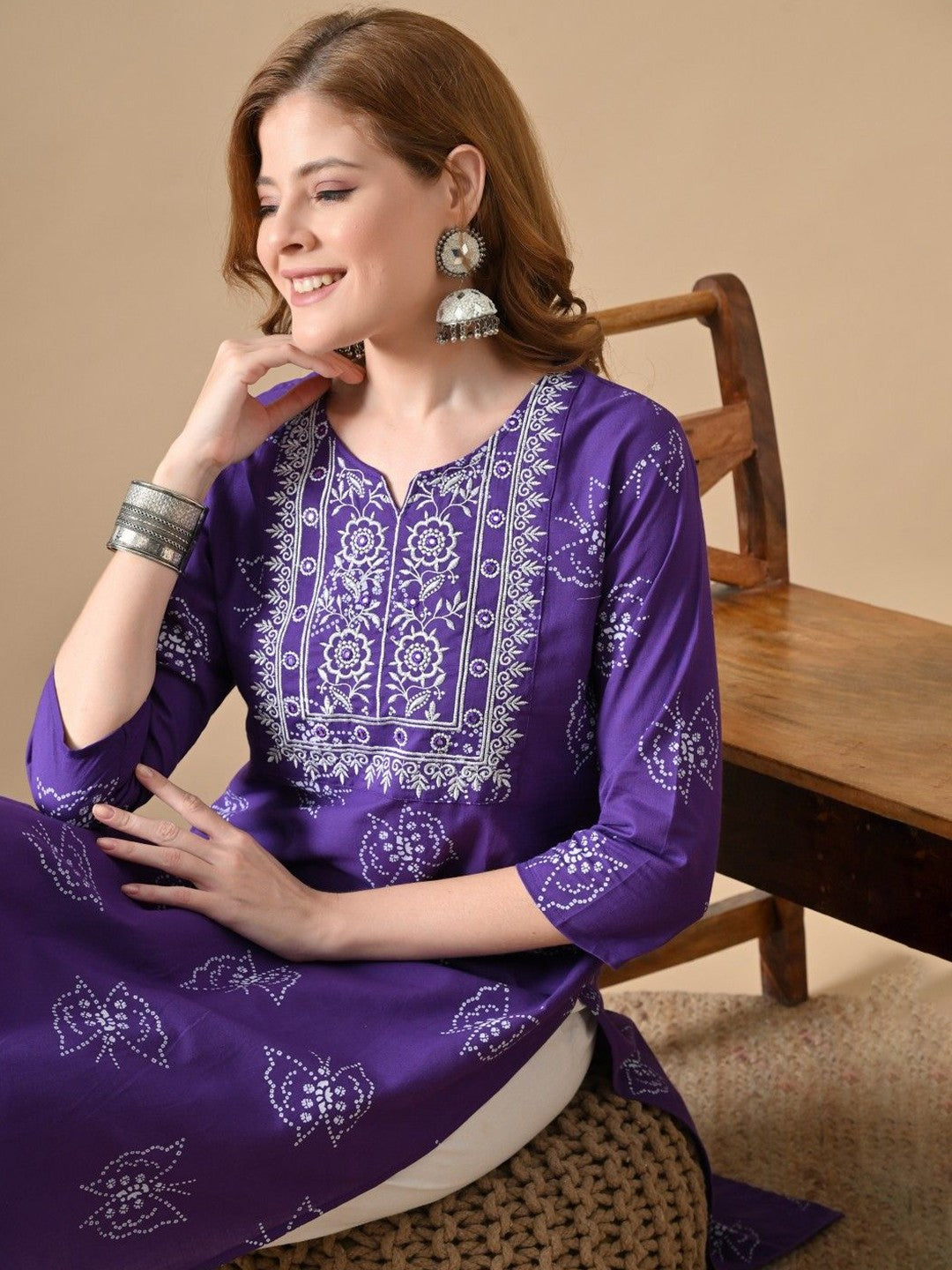 Women Ethnic Motifs Printed Daily Cotton Straight Kurta