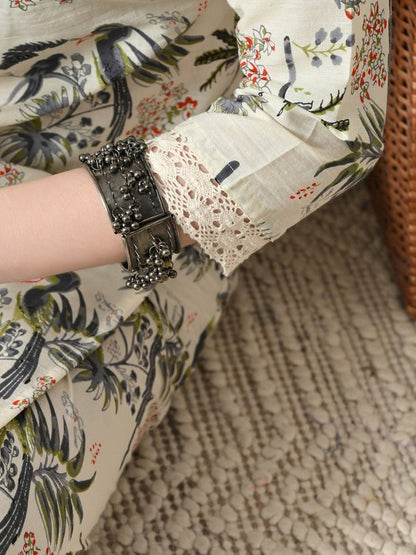 BKApparels Women's Elegant Green Floral Pure Cotton Kurta & Pyjama Set - Comfortable & Stylish