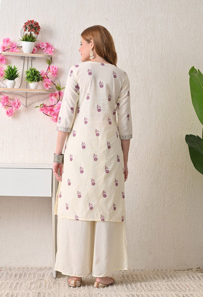 Jamuni flower print embroidered yoke kurta
