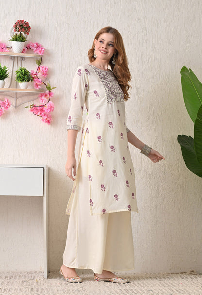 Jamuni flower print embroidered yoke kurta