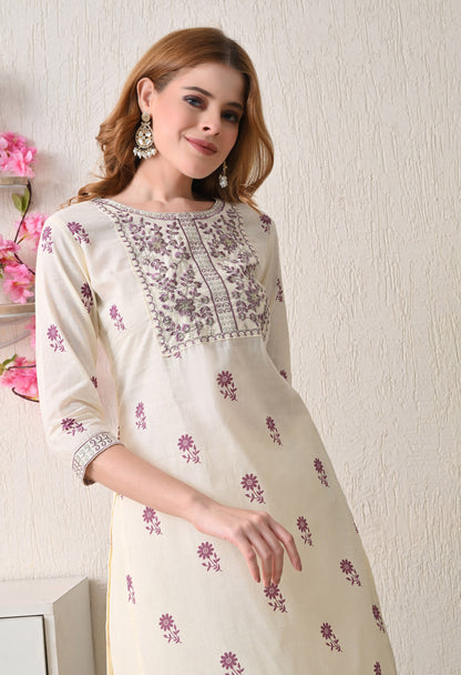 Jamuni flower print embroidered yoke kurta