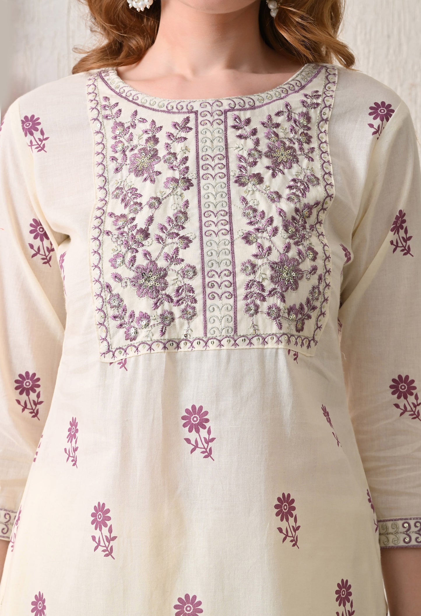 Jamuni flower print embroidered yoke kurta