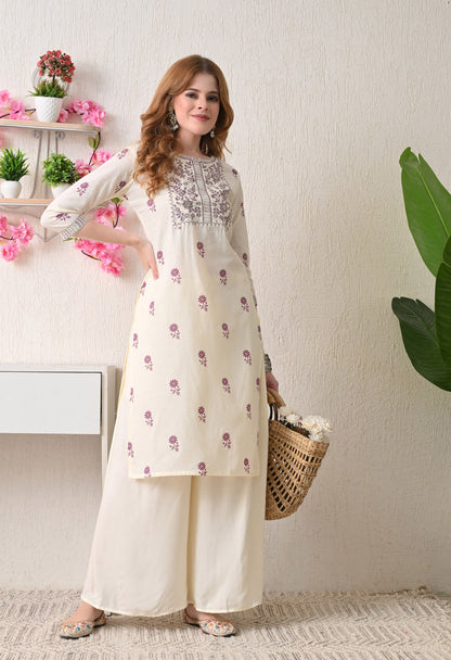 Jamuni flower print embroidered yoke kurta