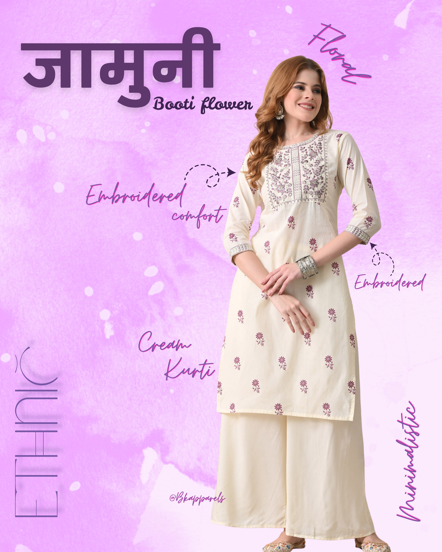 Jamuni flower print embroidered yoke kurta