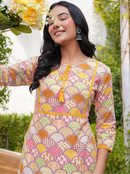Women Floral Printed Flared Sleeves Pathani Kurta